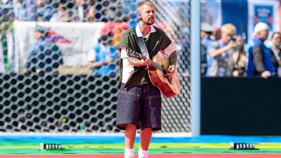 Justin Bieber bei einem seiner seltenen Auftritte beim Finale der Fußball-WM bei New York. (Archivbild) Foto: Tom Weller