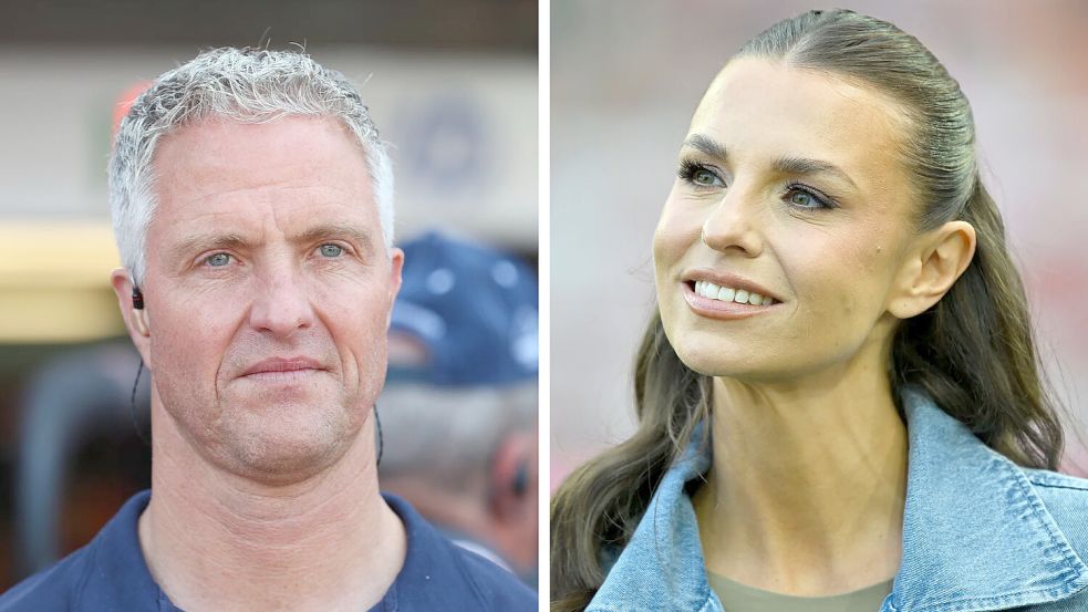 Ralf Schumacher (l.) verletzte sich bei der „Jetski-WM“ an der Schulter. Laura Wontorra (r.) moderierte die Show. Foto: Grafik: Imago/dpa/Schwoch