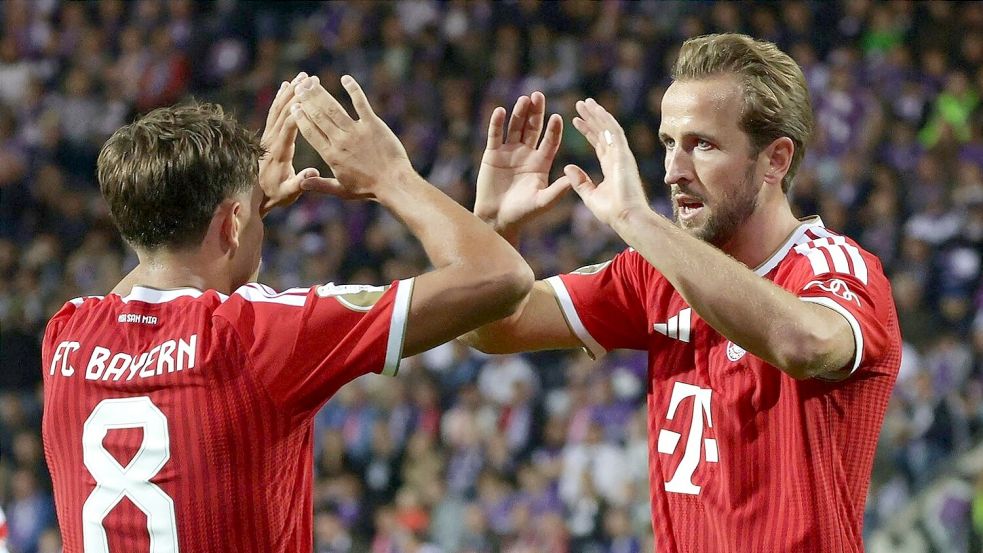 Harry Kane brachte die Bayern in Osnabrück zurück ins Spiel. Foto: David Ebener/dpa