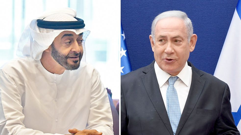 Der emiratische Präsident Mohammed bin Sajid (l) und der israelische Ministerpräsident Benjamin Netanjahu. (Archivbilder) Foto: Debbi Hill/Pool UPI/AP/dpa