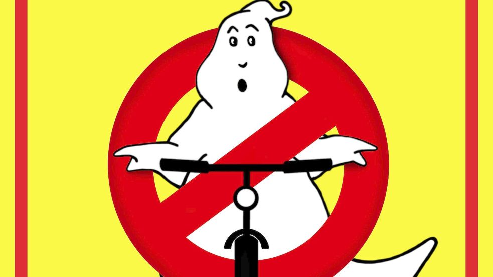 Ein Geist auf einem Fahrrad steht im Mittelpunkt des neuen Schildes. Foto: Stadt Aurich