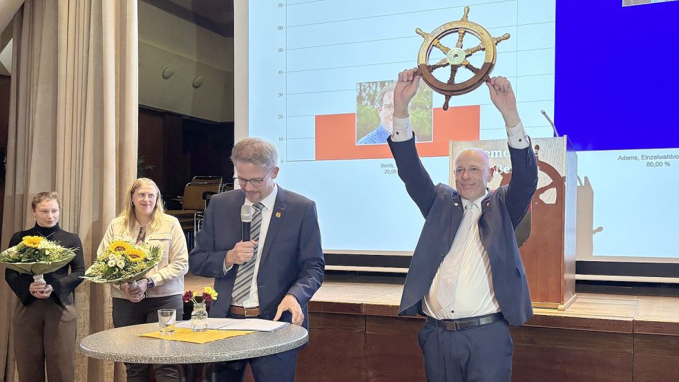 Er bleibt am Steuer der Gemeinde: Erwin Adams (rechts) ist der alte und neue Bürgermeister in Großefehn. Foto: Mieke Matthes