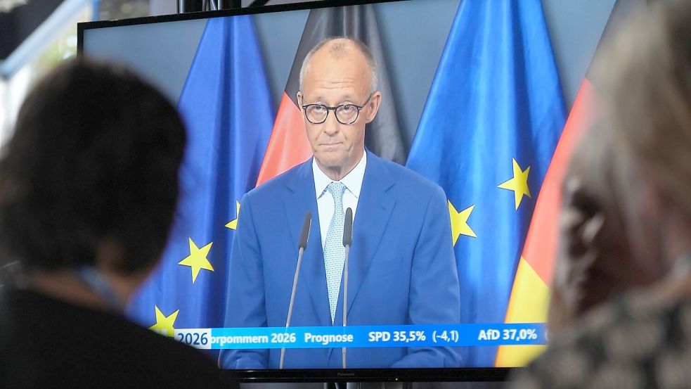 Kanzler Merz sagt, am Ergebnisder CDU in Mecklenburg-Vorpommern gebe es nichts schönzureden. Foto: Marcus Brandt/dpa Pool/dpa