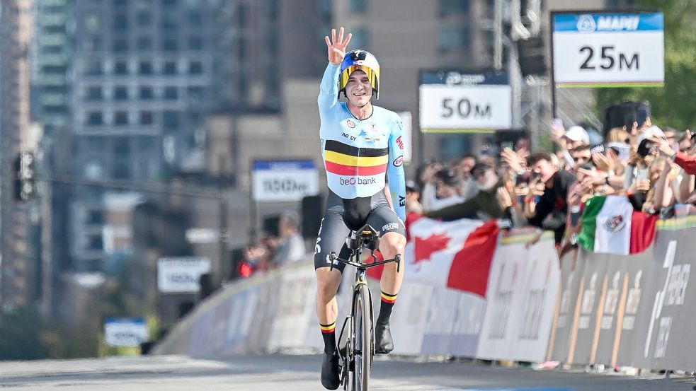 Remco Evenepoel ist im Zeitfahren nicht zu schlagen. Foto: Christinne Muschi/The Canadian Press/AP/dpa