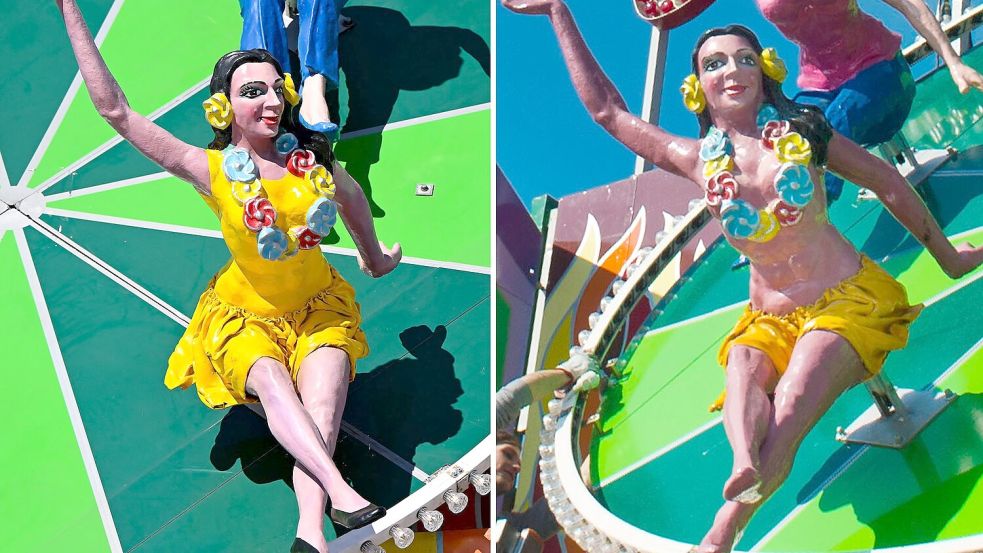 Nachher links, vorher rechts: Die Frauenfigur hält sich nun bedeckter. (Archivbild) Foto: Victoria Bonn-Meuser, Sven Hoppe/dpa
