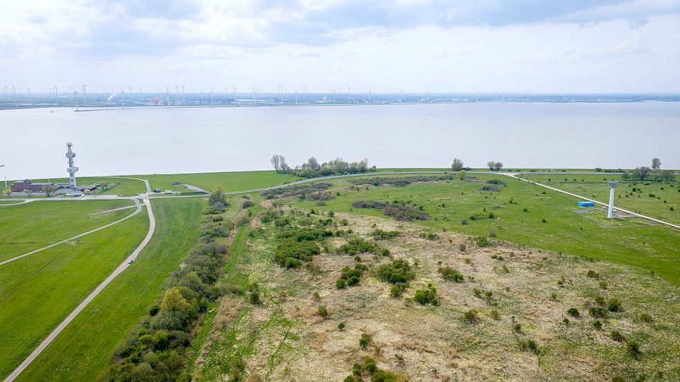 Seit Jahren gibt es Überlegungen von Stadt und Land, wie der Rysumer Nacken zur Entwicklung des Hafens genutzt werden kann. (Archivbild) Foto: Sina Schuldt/dpa