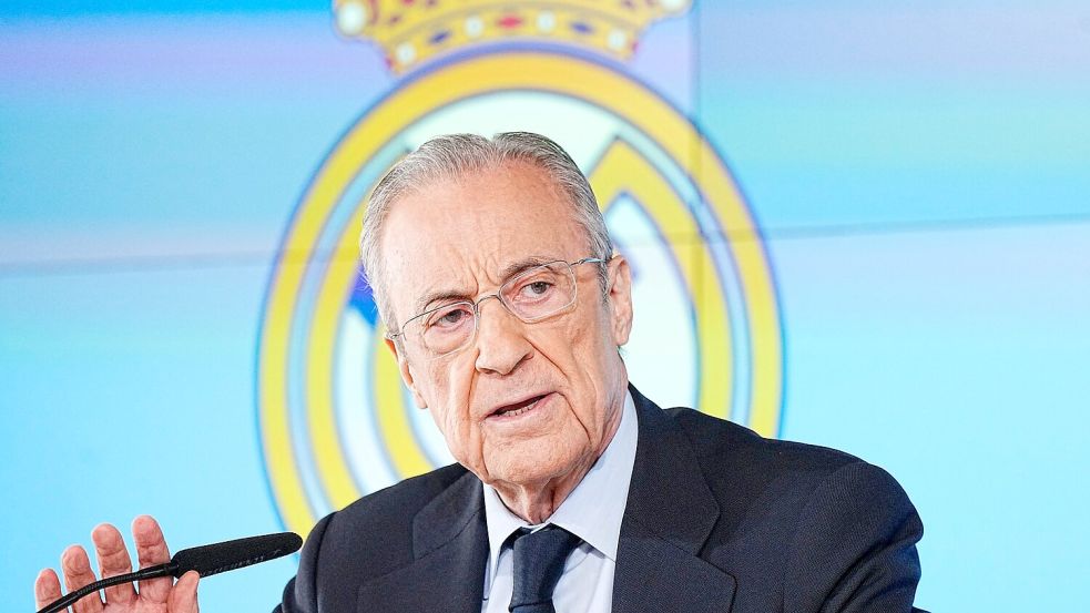 Real Madrid um Präsident Florentino Pérez hat im Negreira-Fall Beschwerde bei der UEFA eingelegt. (Archivbild) Foto: Bernat Armangue/AP/dpa