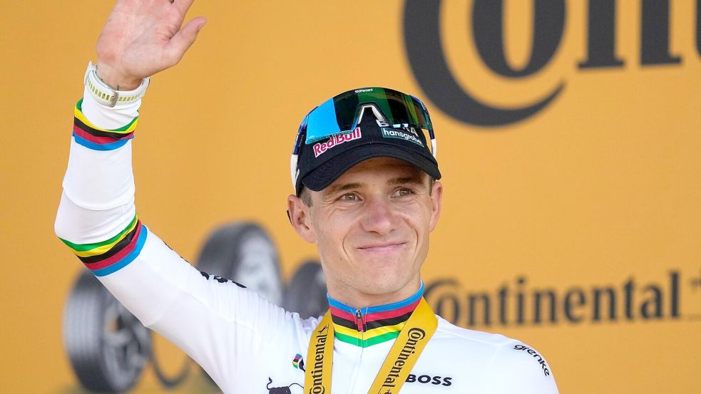 Remco Evenepoel ist Europameister. (Archivbild) Foto: Mosa’ab Elshamy/AP/dpa