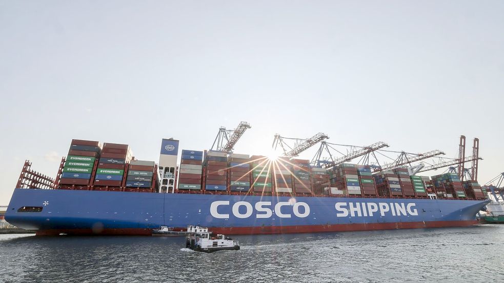 Cosco-Containerschiffe laufen regelmäßig Hamburg an. (Archivbild) Foto: Christian Charisius/dpa