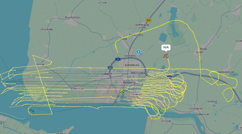 Bei der Online-Flugradar-Seite „Flightradar24“ lässt sich gut die Flugbahn des kleinen Flugzeugs erkennen, das war gegen 11.30 Uhr. Foto: Screenshot von Flightradar24