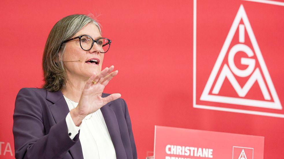 IG-Metall-Chefin Christiane Benner fordert Zusagen für Deutschland. (Archivbild) Foto: Hannes P Albert/dpa
