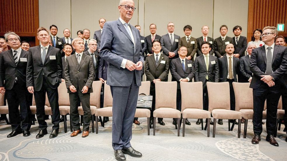 Merz nahm zum Auftakt seines Japan-Besuchs an einem Wirtschaftsforum teil. Foto: Kay Nietfeld/dpa